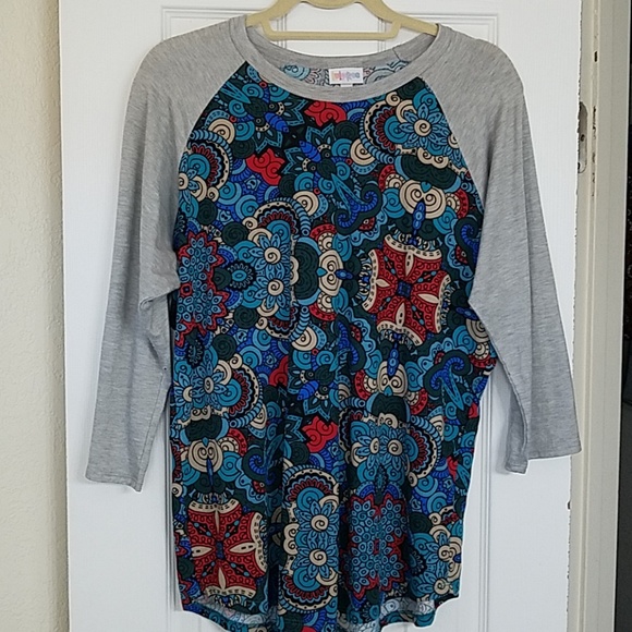 Raglan baseball T, sz L, fun print, LulaRoe Randy - Picture 1 of 6